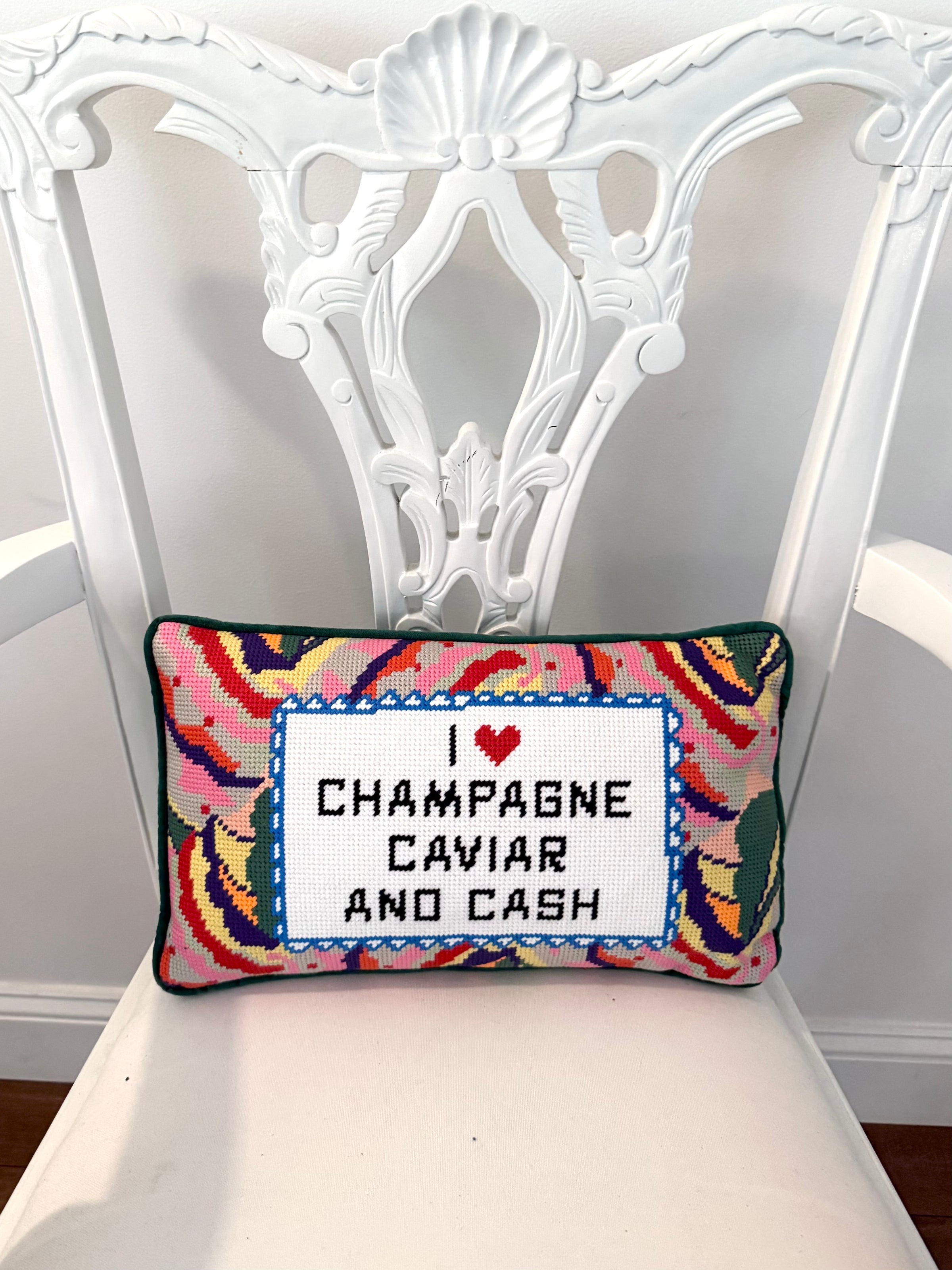 Needlepoint Pillow - Caviar and Cash