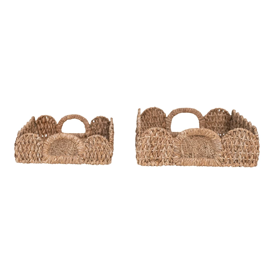 Braided Bankuan Trays w/Handles w/Scalloped Edge