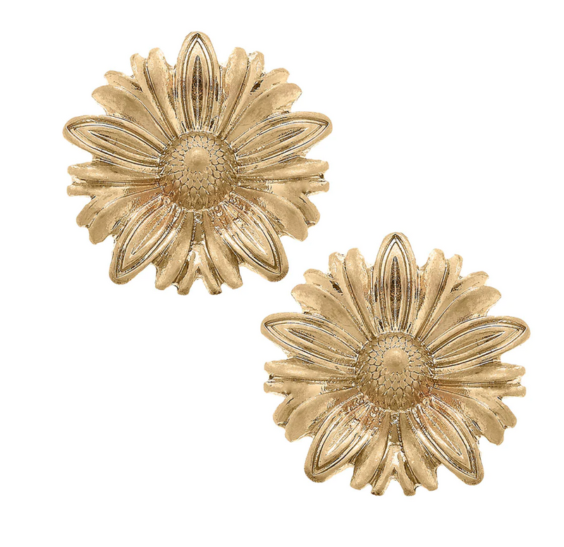 Ainsley Flower Stud Earrings - Worn Gold