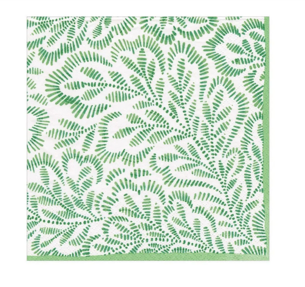 Green Block Print Leaves Luncheon Napkin Rusted Chandelier