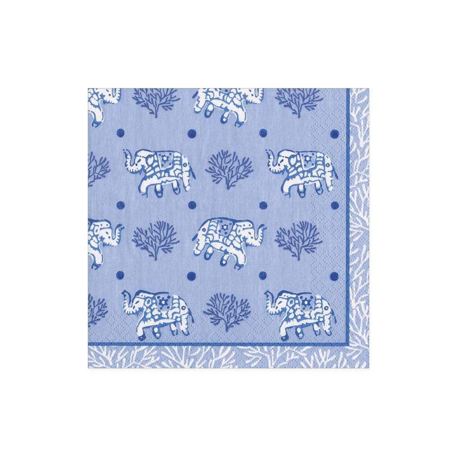 Cocktail Napkin, Batik Elephants, Blue