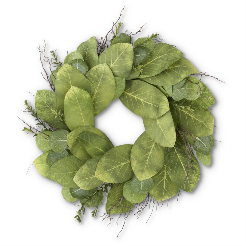 Magnolia Leaf Myrtle & Twig Wreath 26"