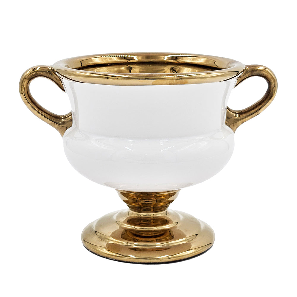 White and Gold Flower Vase w/Handles