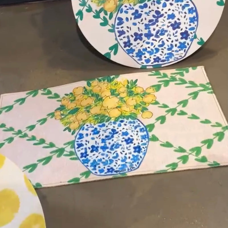 Yellow Floral Blue Willow Floormat