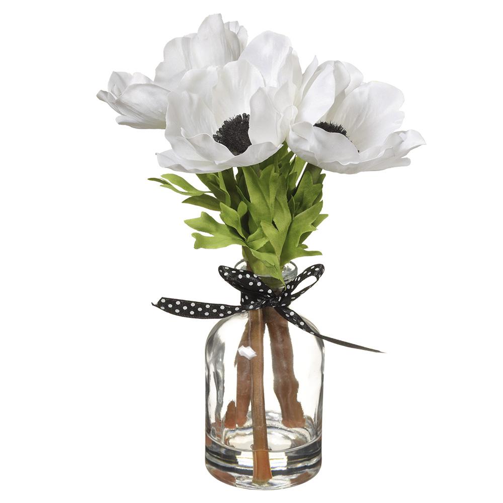 Anemone in Glass vase - White 8.5"