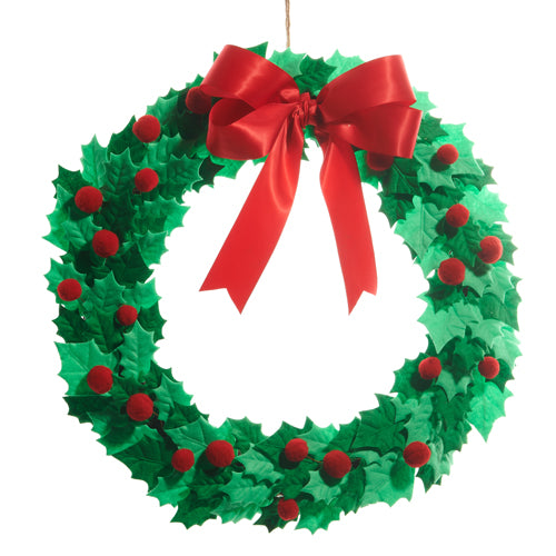 Red Holly Felt Wreath 20"