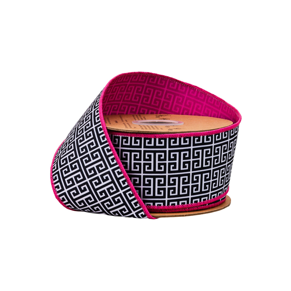 Ribbon bolt - Black/White Greek Key Wired Ribbon 2 1/2"