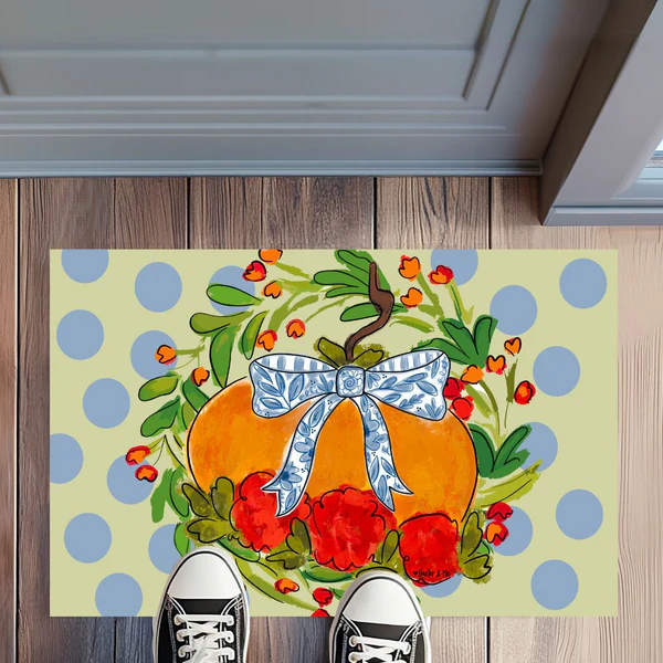 Pumpkin Blossom Blue Ribbon Floormat