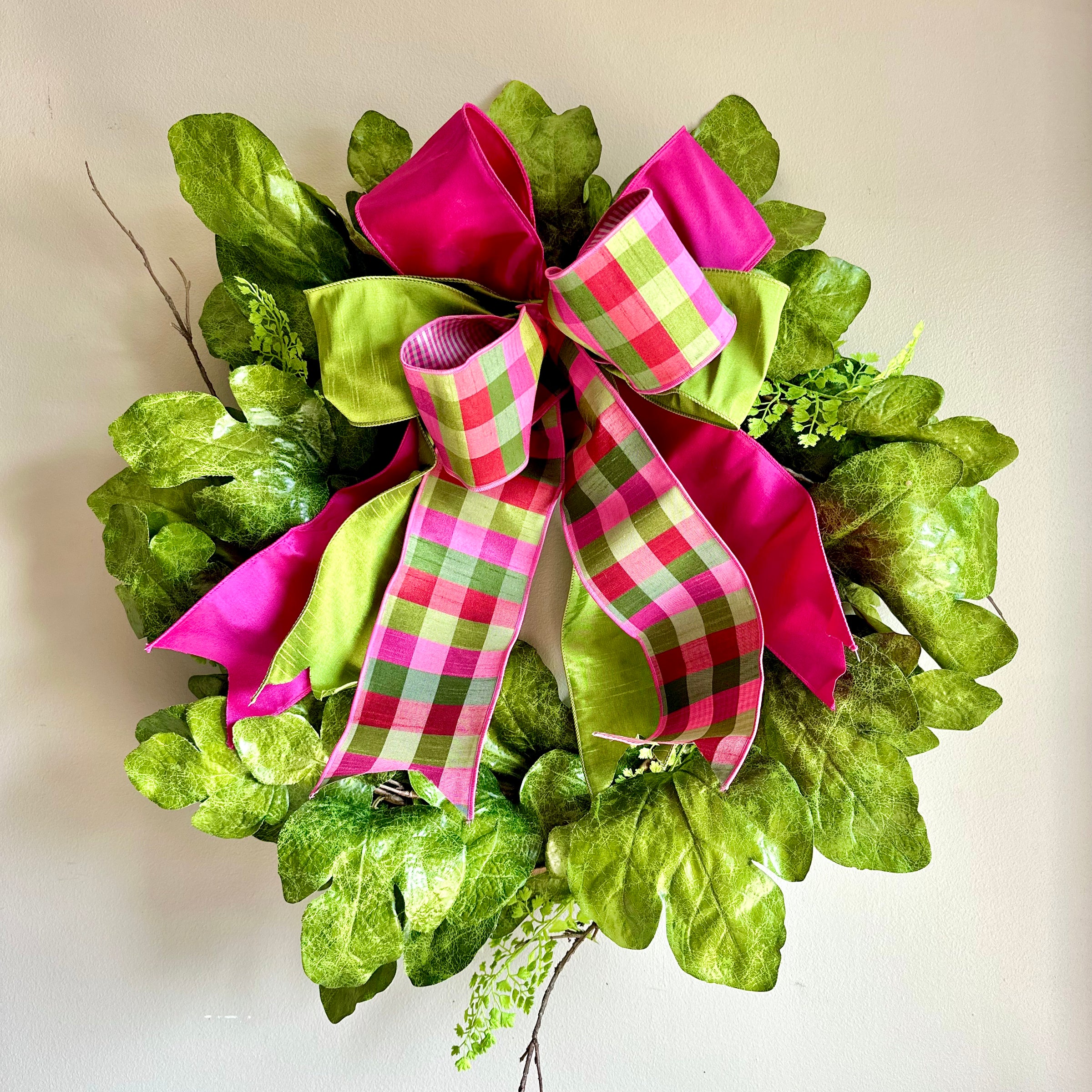 Pink and Green Plaid Bow