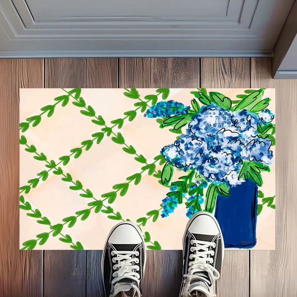 Blue Floral Floormat