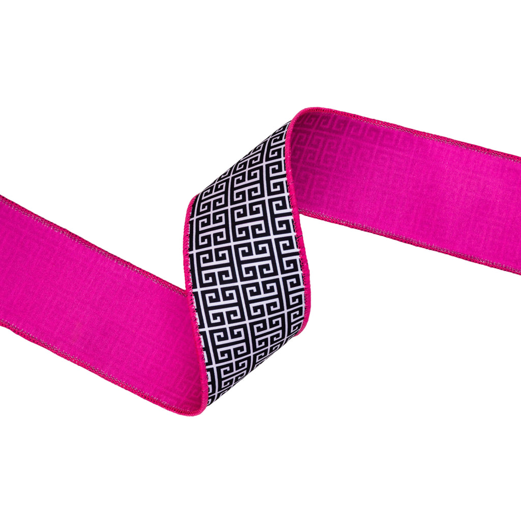 Ribbon by the Yard - Black/White Greek Key Wired Ribbon 2 1/2"