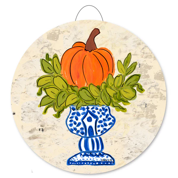 Pumpkin w/Blue Planter Door Hanger