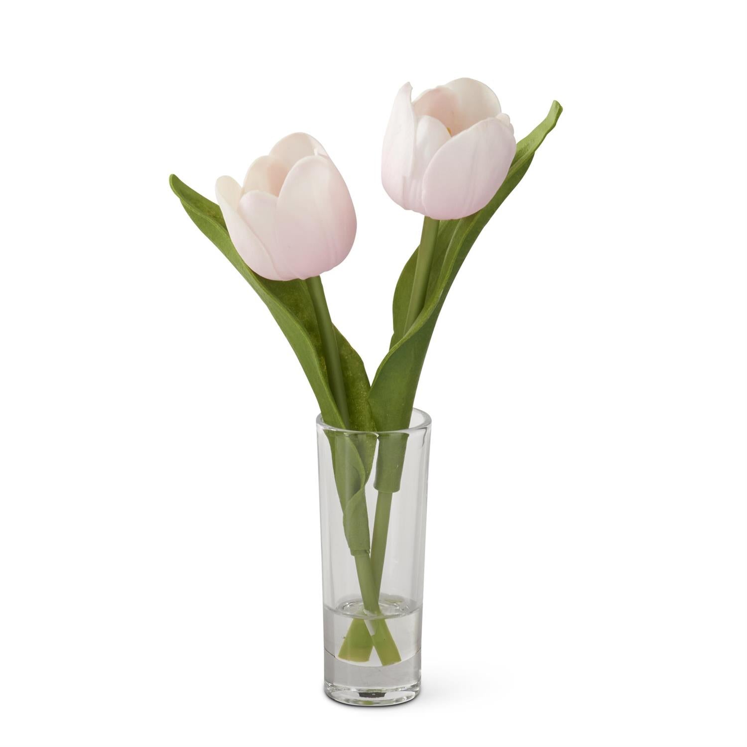 Pink Real Touch Tulip in Glass Vase