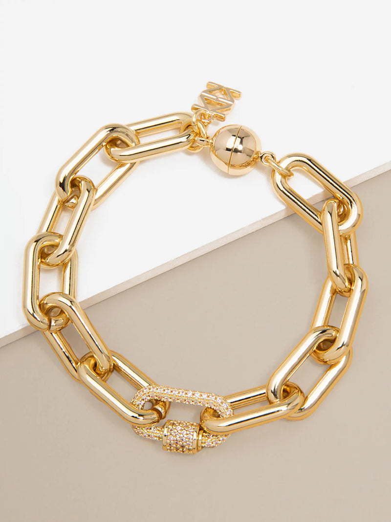 Gold Link Bracelet with CZ Charm