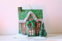 Green Lighted Paper House Ornament - Small