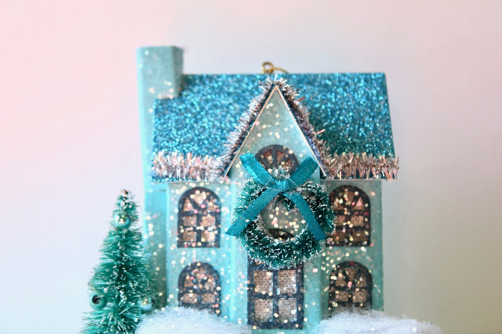 Blue Lighted Paper House Ornament  - Small