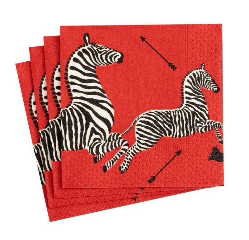 Cocktail Napkin - Zebras Red