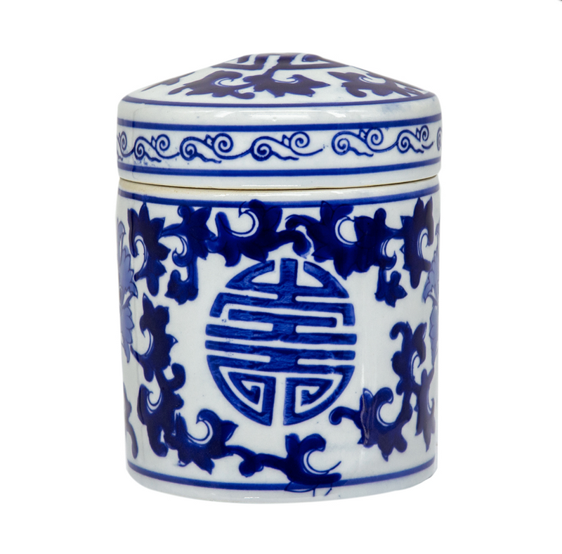 Blue and White Canister with Lid