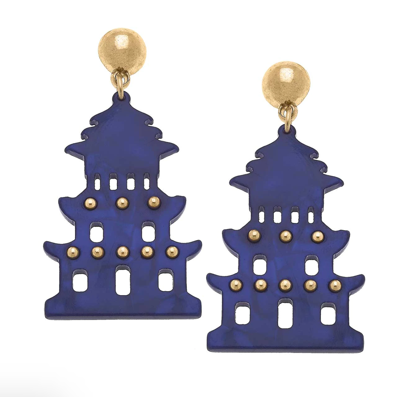 Gia Pagoda Earrings - Navy
