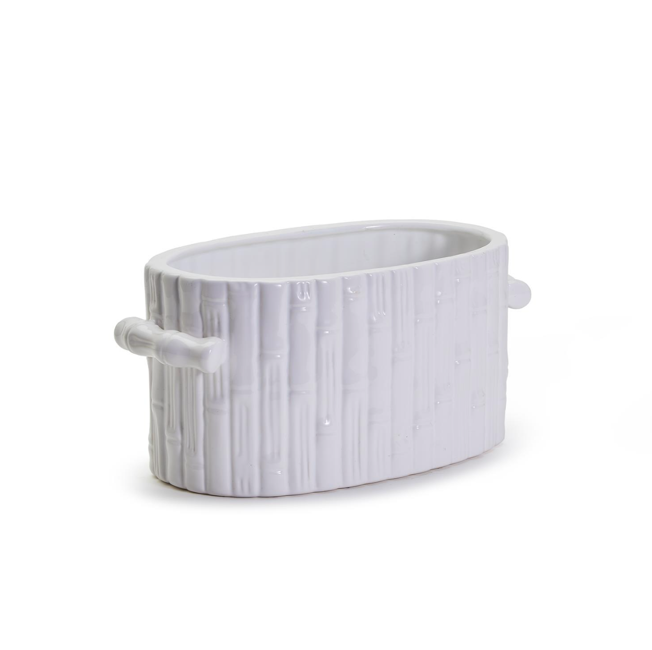 FAUX BAMBOO OVAL CENTERPIECE / CACHEPOT WITH HANDLES