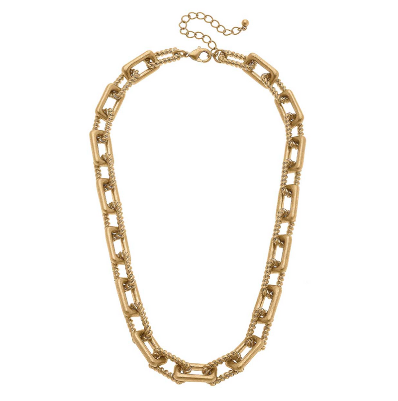 Sierra Twisted Metal Rectangle Chain Link Necklace - Gold