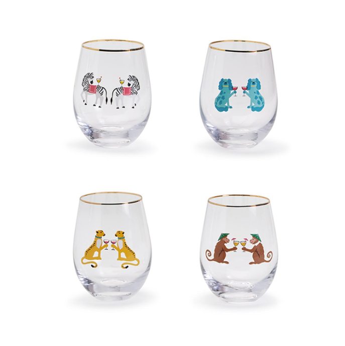 Animal Party Stemless Wine Glass