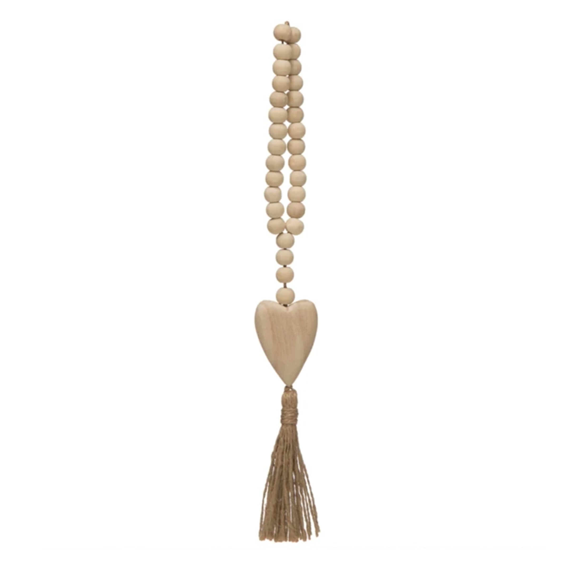 Wood Beads with Heart and Jute Tassel