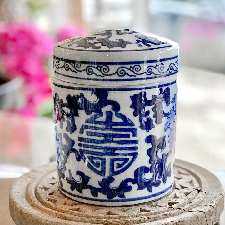 Blue and White Canister with Lid